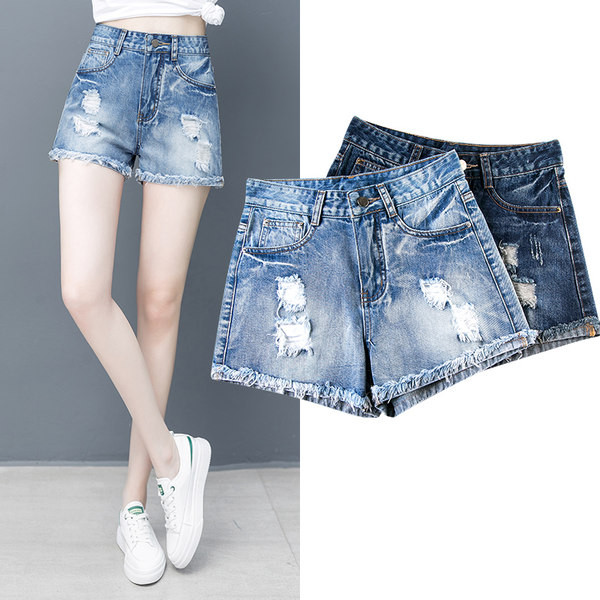 Γυναικείο σορτς με σκισμένα μοτίβα - μπλε χρώμα