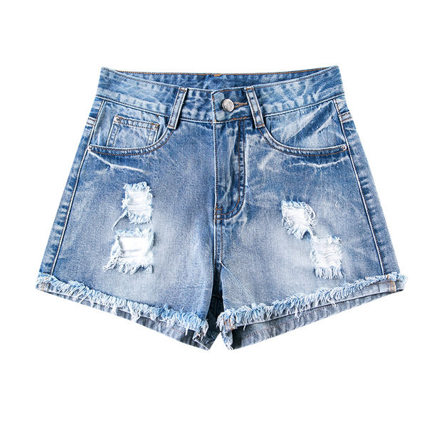 Γυναικείο σορτς με σκισμένα μοτίβα - μπλε χρώμα