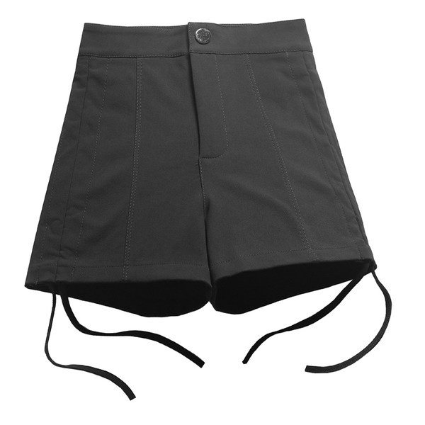 Ženske kratke hlače s visokim strukom i vezicama - crne boje