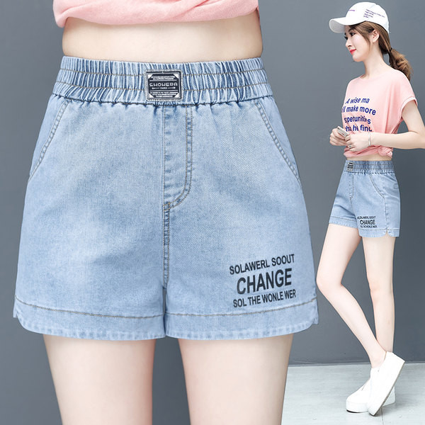 Τζιν σορτς με ελαστική μέση - μπλε χρώμα