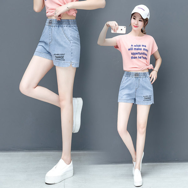 Τζιν σορτς με ελαστική μέση - μπλε χρώμα