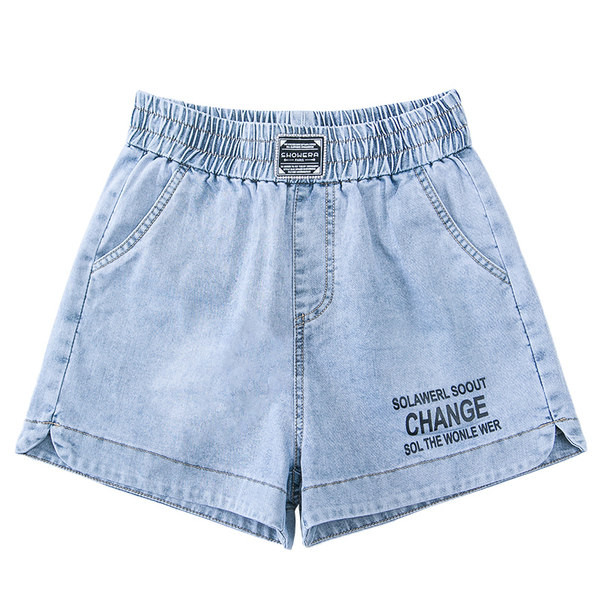 Κοντό τζιν με ελαστική μέση και επιγραφές