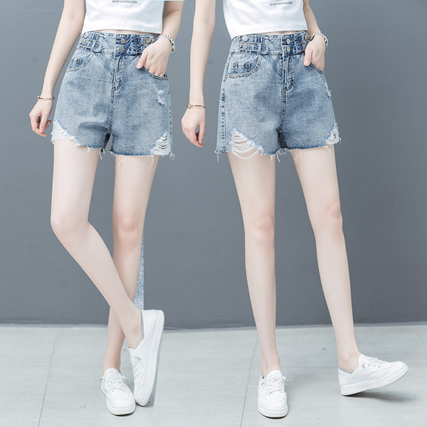 Γυναικείο σορτς με σκισμένα μοτίβα - μπλε χρώμα