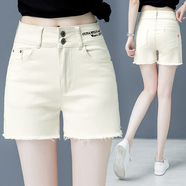 Γυναικείο σορτς με ψηλή μέση και κεντητή επιγραφή