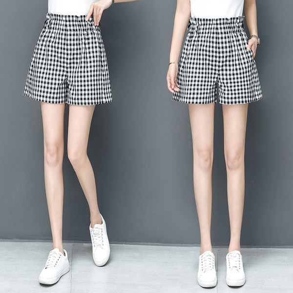Ženske karirane kratke hlače s elastičnim strukom