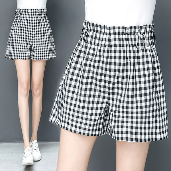 Ženske karirane kratke hlače s elastičnim strukom