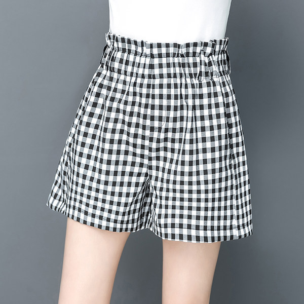 Ženske karirane kratke hlače s elastičnim strukom