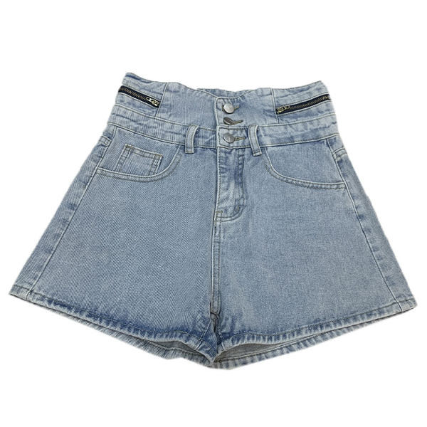 Κοντό γυναικείο ψηλόμεσο τζιν σε μπλε χρώμα