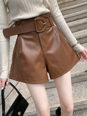 Γυναικείο έκο δερμάτινο σορτς με ψηλή μέση και ζώνη