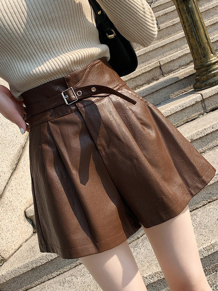 Έκο δερμάτινο φαρδύ παντελόνι με ψηλή μέση