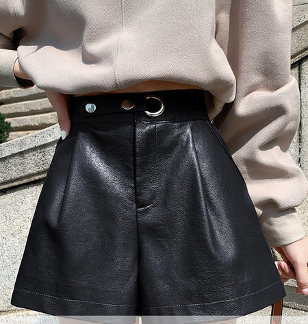 Μοντέρνο έκο δερμάτινο παντελόνι με ζώνη