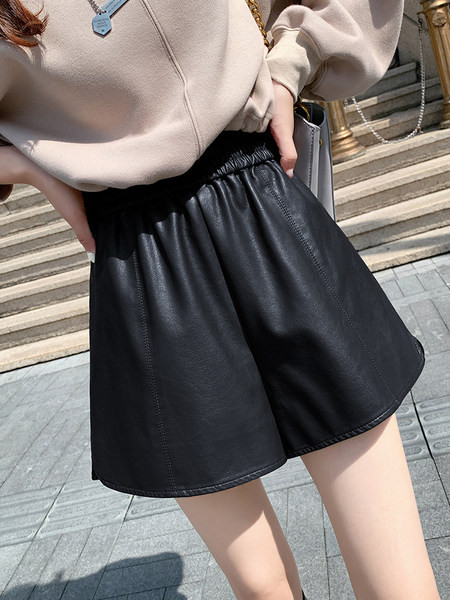 Ежедневни къси кожени панталони с висока талия