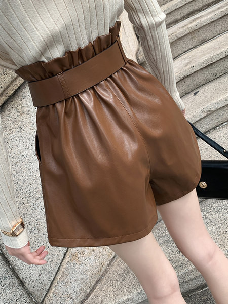 Μοντέρνο έκο δερμάτινο παντελόνι με ζώνη