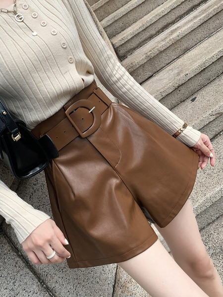 Μοντέρνο έκο δερμάτινο παντελόνι με ζώνη