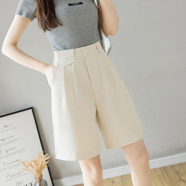 Naiste suvised laiad püksid sirge kõrge vöökohaga mudel