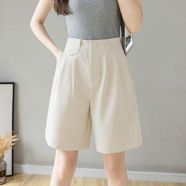 Naiste suvised laiad püksid sirge kõrge vöökohaga mudel