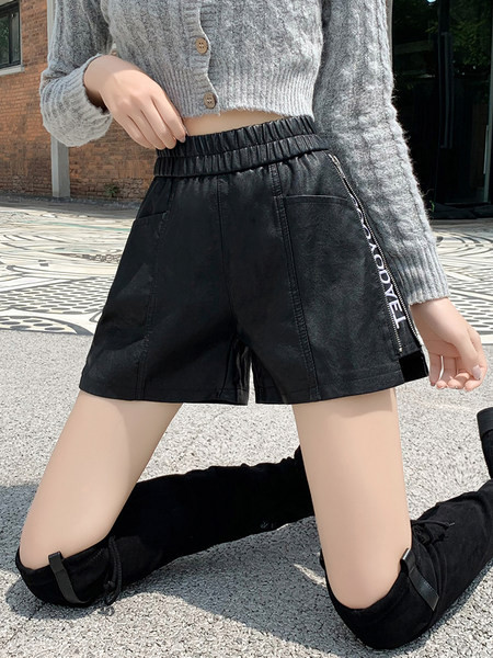 Casual παντελόνι από οικολογικό δέρμα με ελαστική μέση