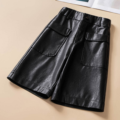 Ženske 3/4 hlače od eko kože sa džepovima