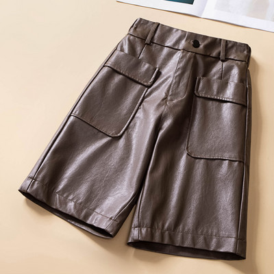 Ženske 3/4 hlače od eko kože sa džepovima