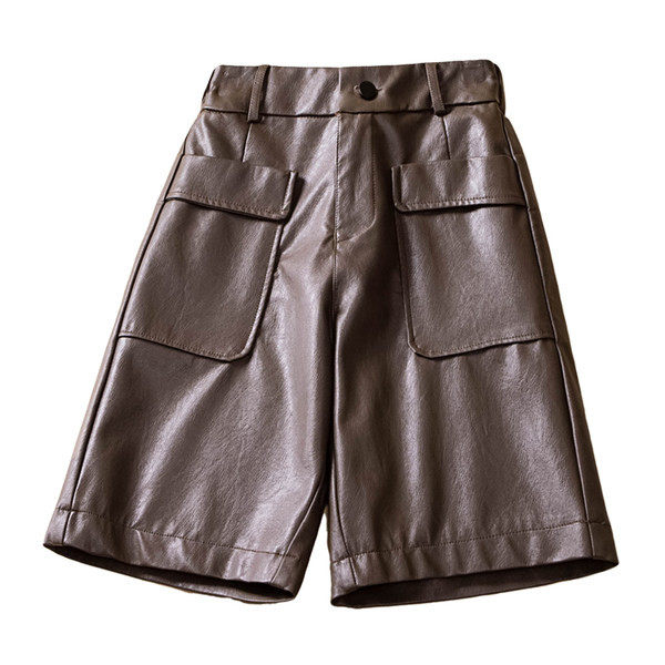 Ženske 3/4 hlače od eko kože sa džepovima