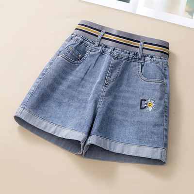 Κοντό τζιν με ελαστική μέση και κέντημα