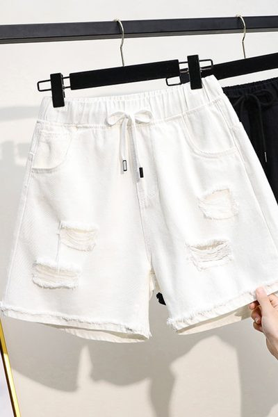 Γυναικείο casual σορτς με σκισμένα μοτίβα και κορδόνια