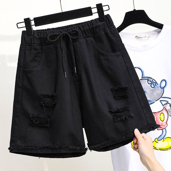 Γυναικείο casual σορτς με σκισμένα μοτίβα και κορδόνια