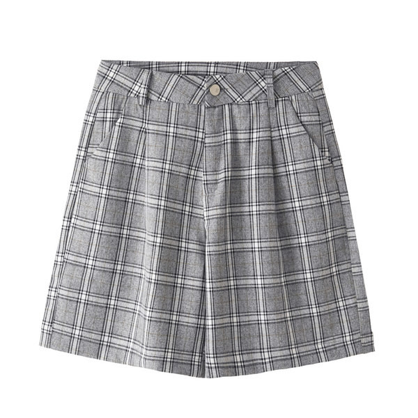 Kõrge vöökohaga ruudulised püksid ja nööp