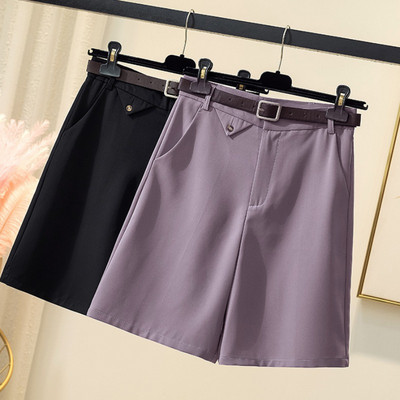 Дамски панталони с колан в черен и лилав цвят