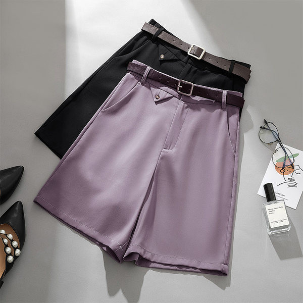 Γυναικείο παντελόνι με ζώνη σε μαύρο και μωβ