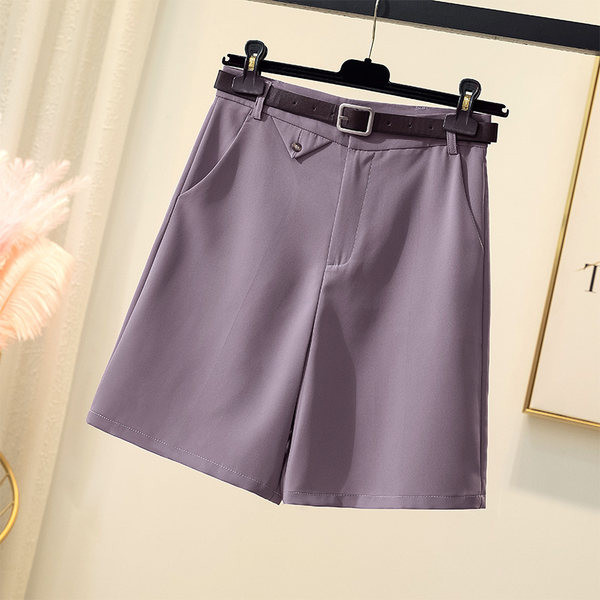 Γυναικείο παντελόνι με ζώνη σε μαύρο και μωβ