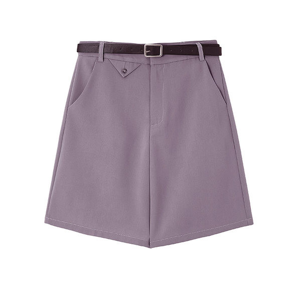 Γυναικείο παντελόνι με ζώνη σε μαύρο και μωβ