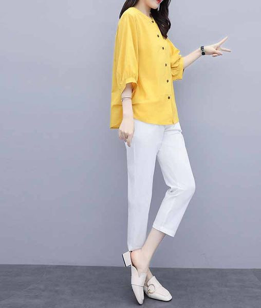 Naiste vabaaja komplekt kaheosalisest 3/4 varrukatega pluusi ja 9/10 pikkuste pükstega