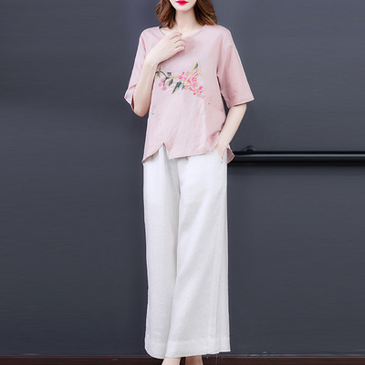 Καθημερινό γυναικείο σετ - T-shirt και φαρδύ παντελόνι