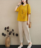 Καθημερινό γυναικείο σετ  - μπλούζα με κέντημα