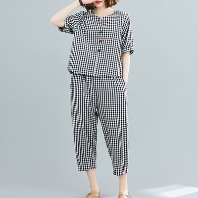 Καρό σετ με χρωματιστά κουμπιά - φαρδύ μοντέλο