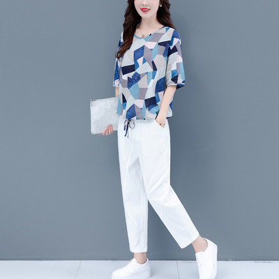 Καλοκαιρινό βαμβακερό σετ - μπλούζα και παντελόνι