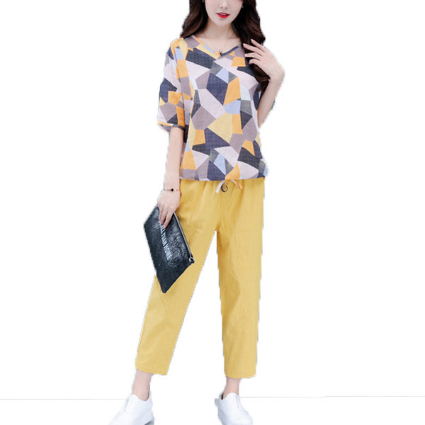 Καλοκαιρινό βαμβακερό σετ - μπλούζα και παντελόνι