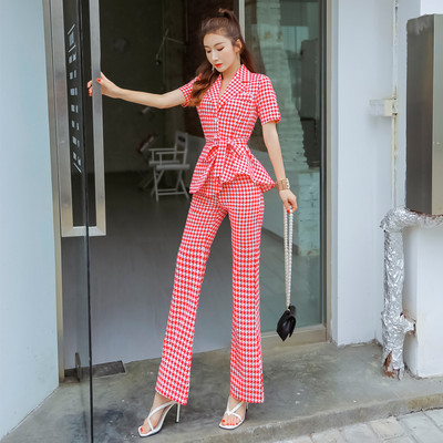 Μοντέρνο γυναικείο καρό σετ- κόκκινο και μαύρο  χρώμα