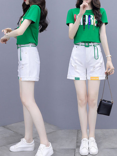 Dámsky ležérny set z blúzky s flitrami a šortiek