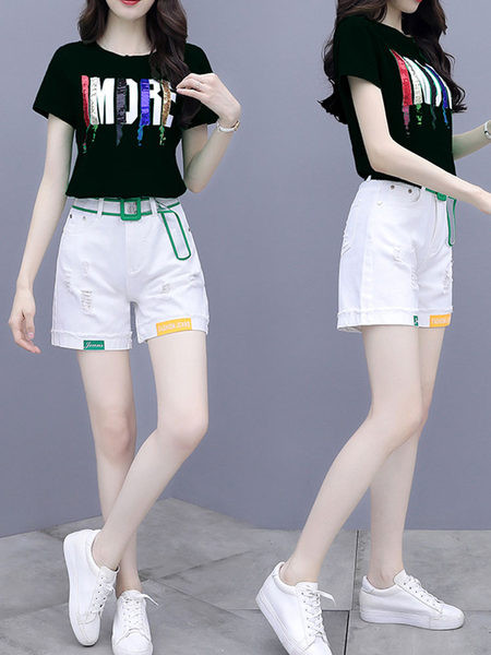 Dámsky ležérny set z blúzky s flitrami a šortiek