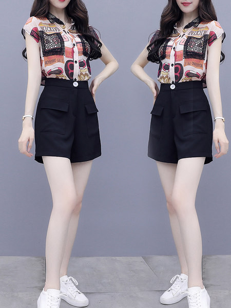 Naiste lühikeste varrukate ja lühikeste pükstega särgikomplekt