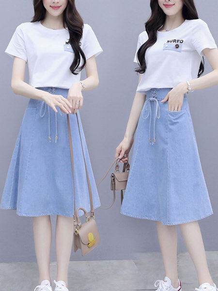 Uue mudeli naiste T-särgi ja teksaseeliku komplekt