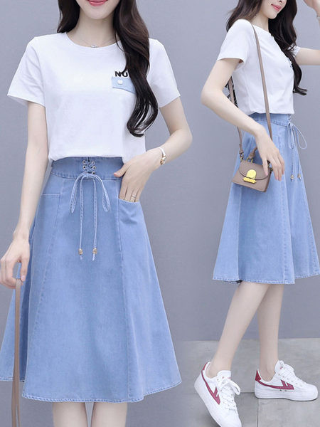 Uue mudeli naiste T-särgi ja teksaseeliku komplekt