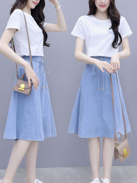 Uue mudeli naiste T-särgi ja teksaseeliku komplekt