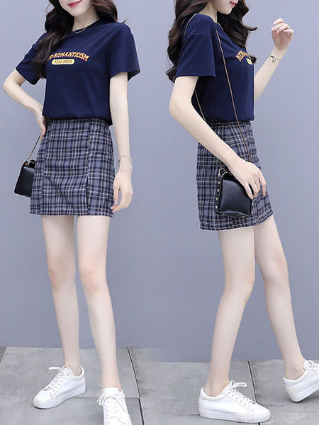 Suvine päevakomplekt - T-särk ja ruuduline seelik