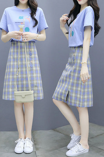 Ženski komplet dvodijelni suknja i bluza kratkih rukava