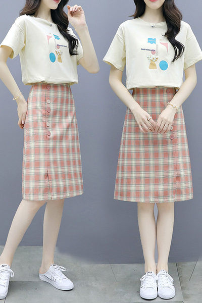 Ženski komplet dvodijelni suknja i bluza kratkih rukava