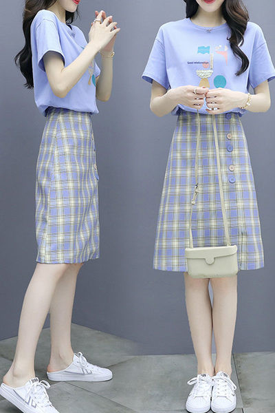 Ženski komplet dvodijelni suknja i bluza kratkih rukava