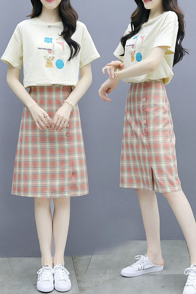 Ženski komplet dvodijelni suknja i bluza kratkih rukava